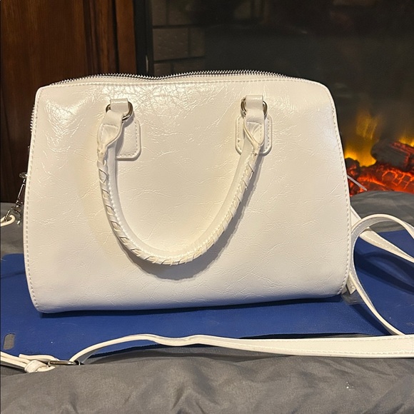 Steve Madden White Satchel with Plush Heart Charm - Picture 2 of 5